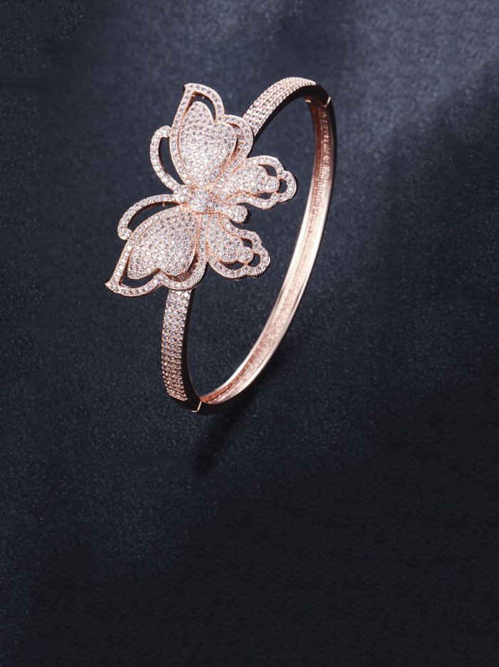 Brass Cubic Zirconia Butterfly Statement Band Bangle