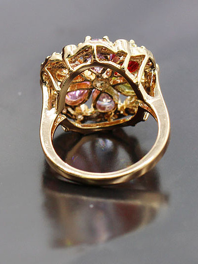 Gold Plated Colorful Zircons Statement Ring