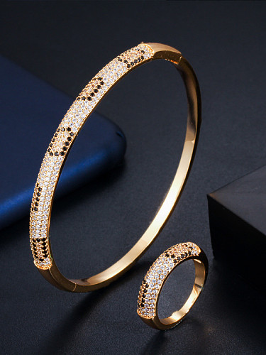 Copper With Cubic Zirconia Delicate Round Bracelet Rings 2 Piece Jewelry Set