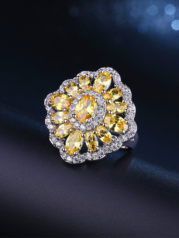 Platinum Plated Flower Pattern Ring