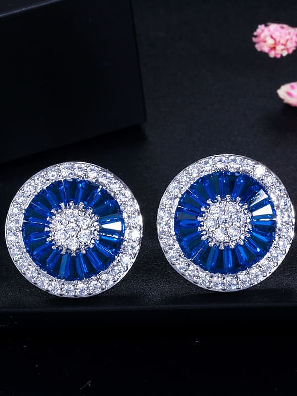 Brass Cubic Zirconia Round Dainty Stud Earring