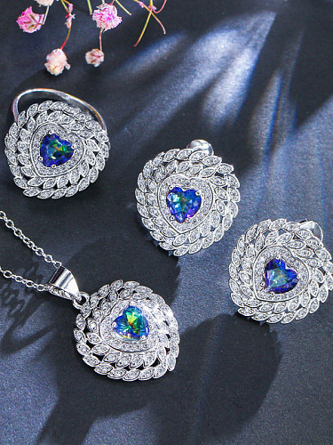 The Luxury Shine AAA Zircon Love Heart Necklace Ring Ring 3 Piece Jewelry Set