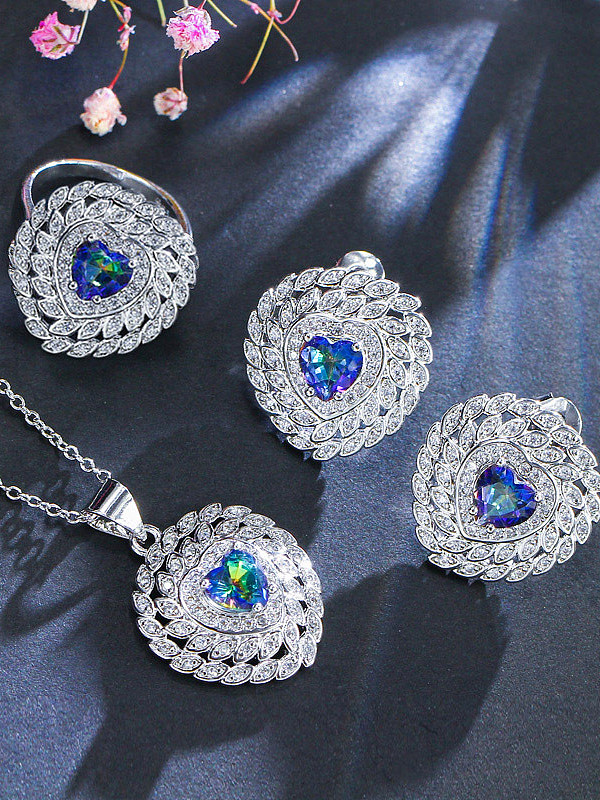 The Luxury Shine AAA Zircon Love coração Colar Brincos anel Conjunto de joias de 3 peças