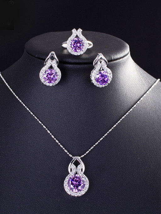Simple Fashion Three Luxurious Zircon Jewelry Set