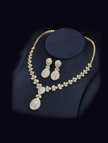 Two Pieces Jewelry Micro Pave Zircons Gold Plated Set