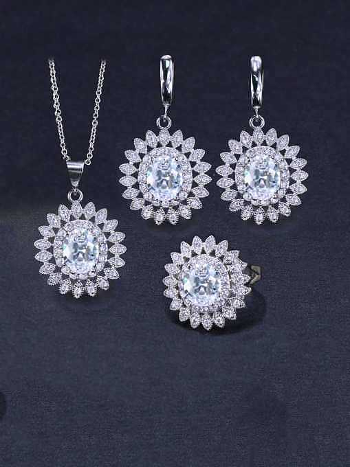 Brass Cubic Zirconia Dainty Geometric Earring Ring and Necklace Set