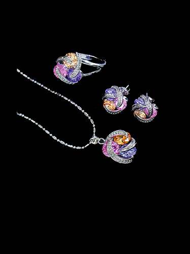 Ensemble de boucles d'oreilles et de collier de fleurs de luxe en laiton et zircon cubique