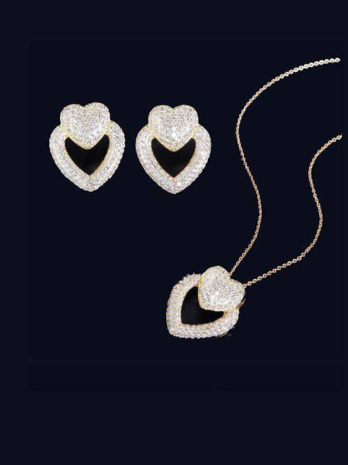 Brass Cubic Zirconia Statement Heart Earring and Necklace Set