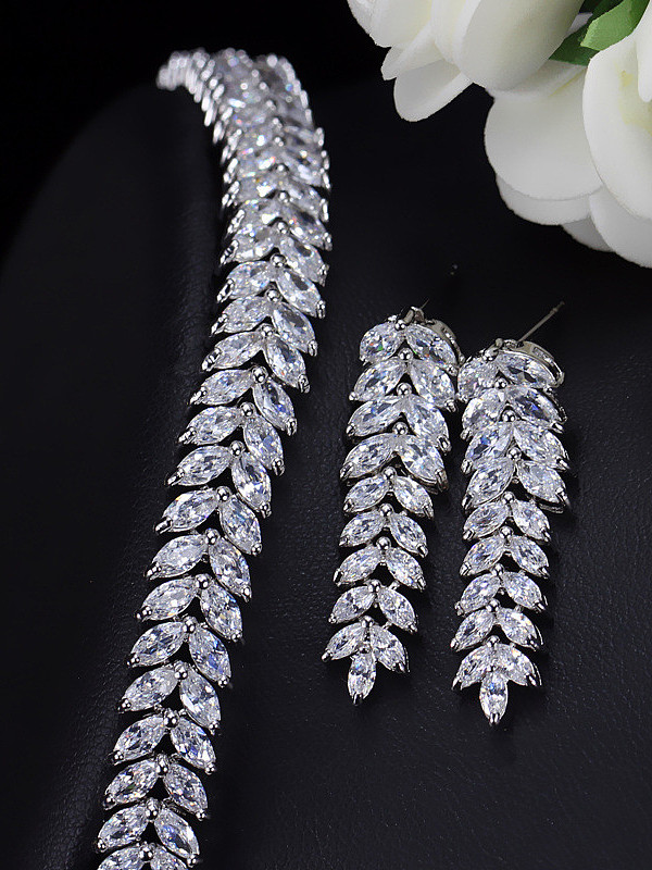Party Leaves-shape Zircon Two Pieces Jewelry Set