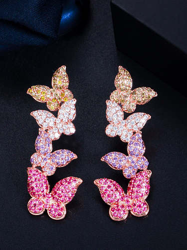 Boucles d'oreilles pendantes de luxe papillon en laiton et zircon cubique