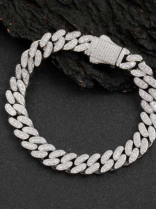 Brass Cubic Zirconia Hip Hop Geometric Bracelet and Necklace Set