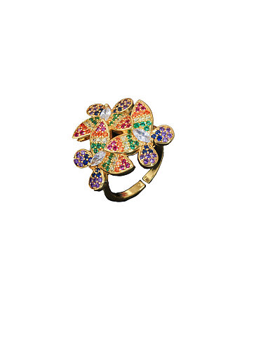 Anéis de cobre com flor de luxo banhado a platina de tamanho livre