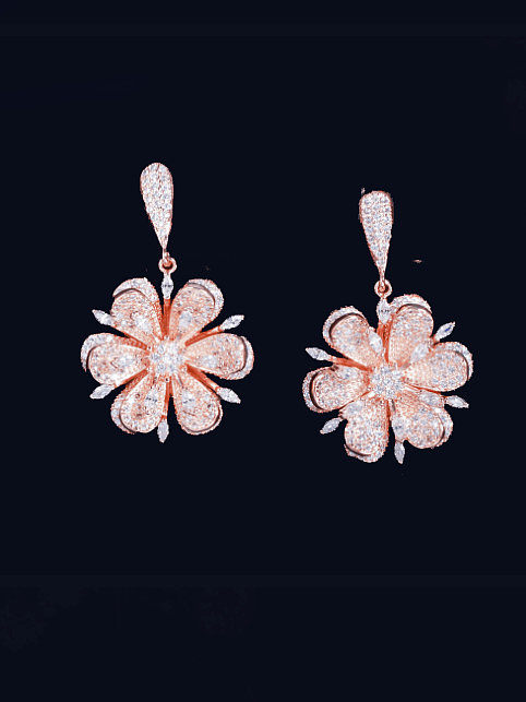 Brass Cubic Zirconia Flower Dainty Cluster Earring