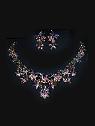 Juego de joyas de dos piezas con forma de flor colorida