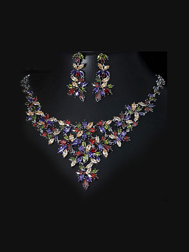 Ensemble de bijoux de deux pièces de mariage en zircon coloré