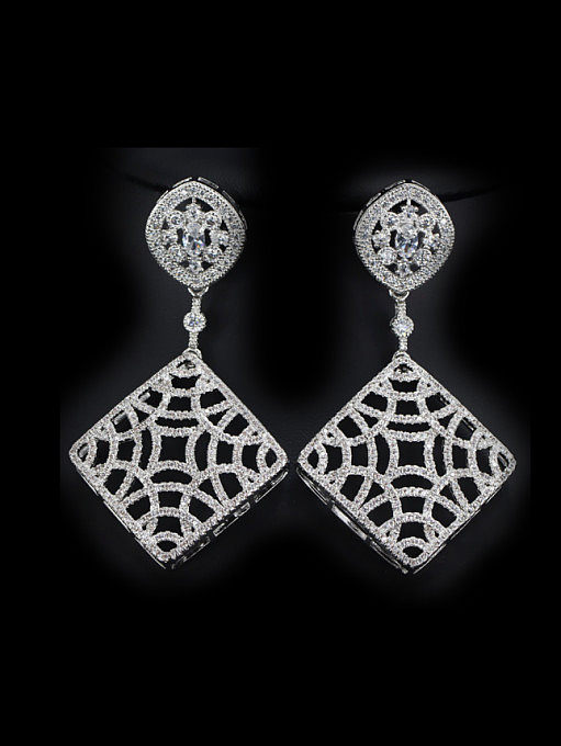 Round Square Zircons Exaggerate Drop Chandelier earring