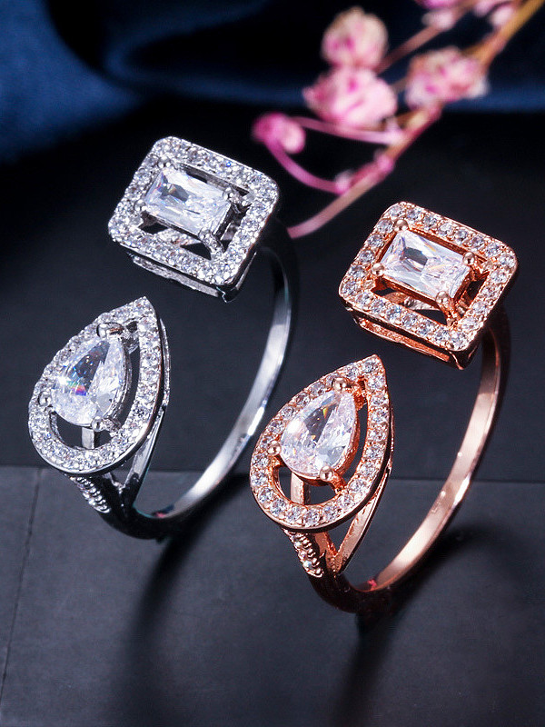 Copper With Cubic Zirconia Luxury Water Drop Wedding Free Size Rings