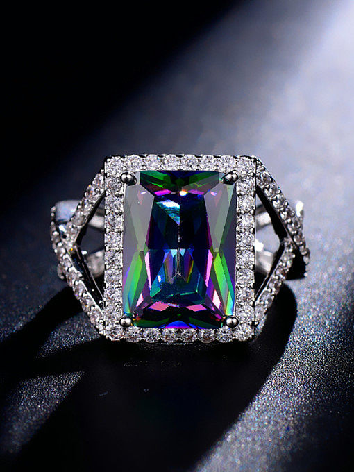 Colorful Rectangle Zircon Statement Ring