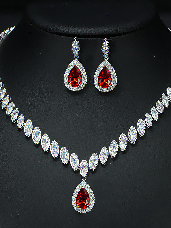 Conjunto de 2 peças de joias com colar de zircônias AAA de brilho luxuoso