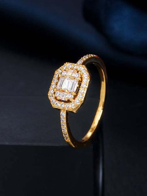 Juego de anillo y brazalete geométricos de lujo con circonitas cúbicas de cobre