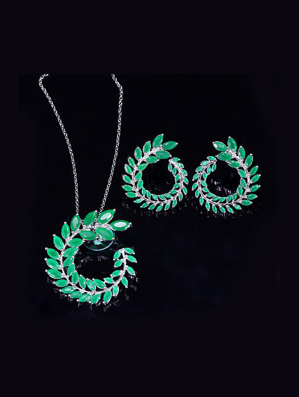 Conjunto de joias com duas peças de estilo ocidental em forma de folhas verdes