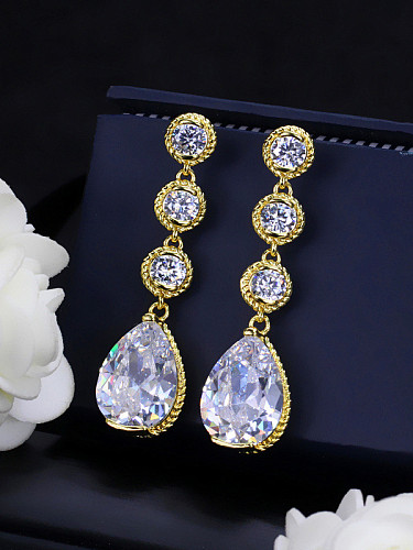 Water Drop AAA Zircons White and Gold Plated Drop Earrings