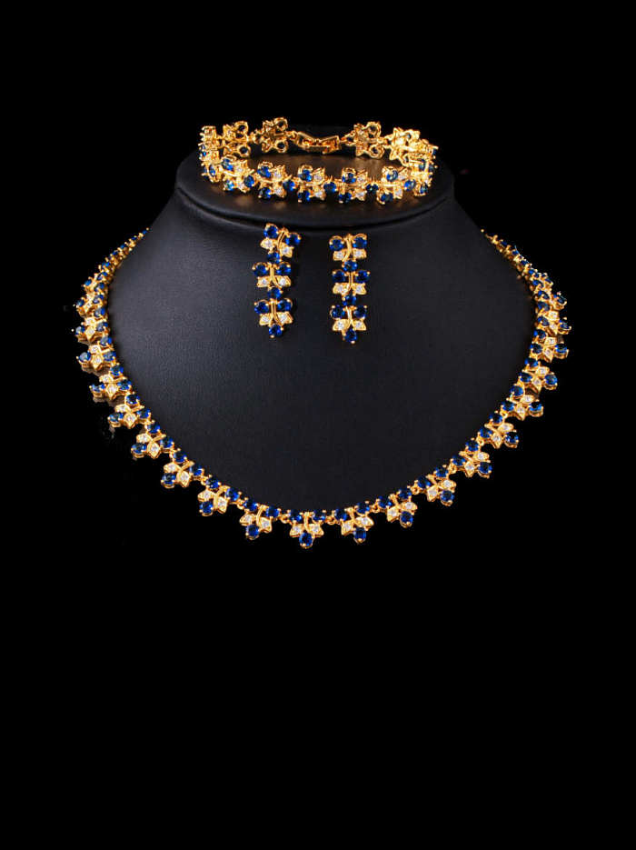 Messing-Zirkonia-Luxus-Blatt-Ohrring-Armband und Halsketten-Set