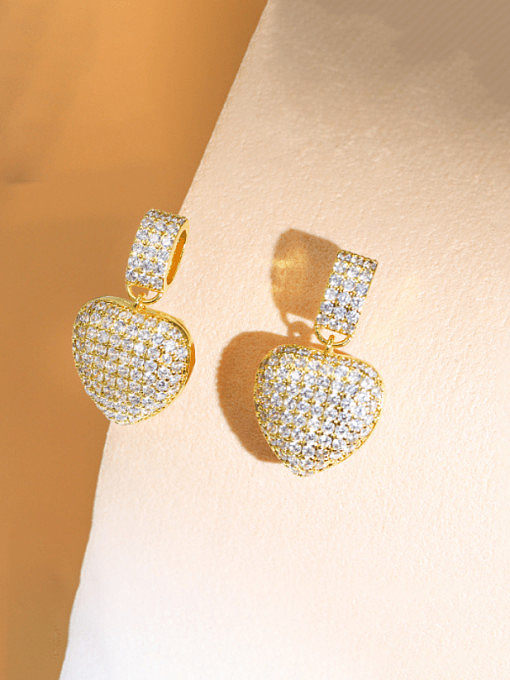 Boucles d'Oreilles Clou de Luxe en Laiton Cubic Zirconia Heart