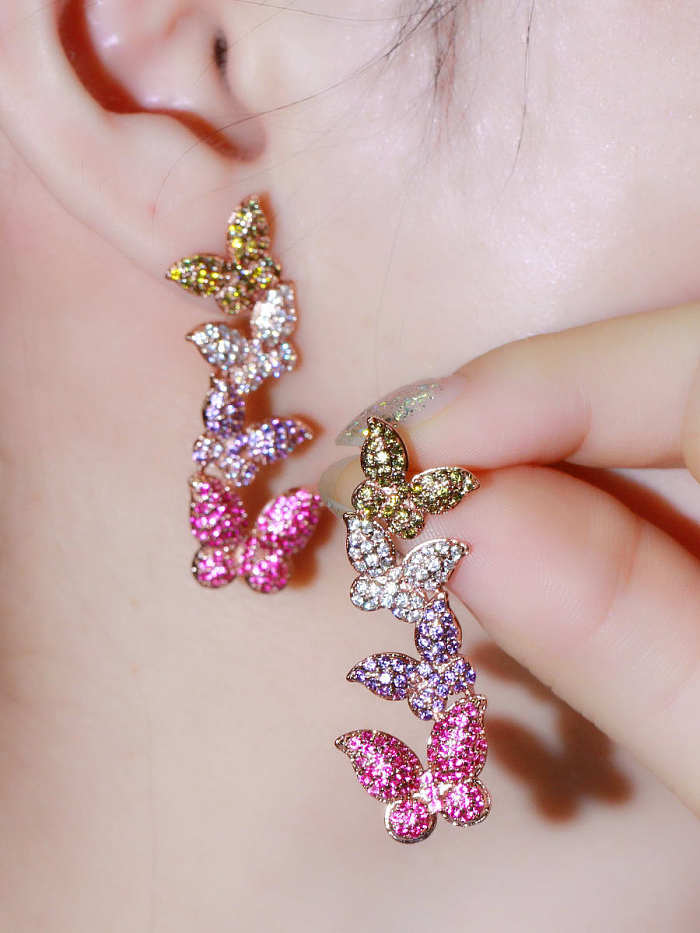 Brass Cubic Zirconia Butterfly Luxury Drop Earring