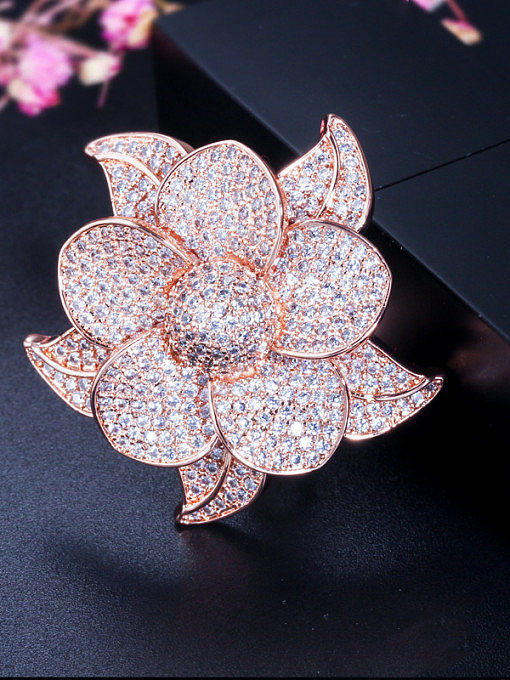 Kupfer mit Zirkonia-Luxus-Blumen-Statement-Ringen