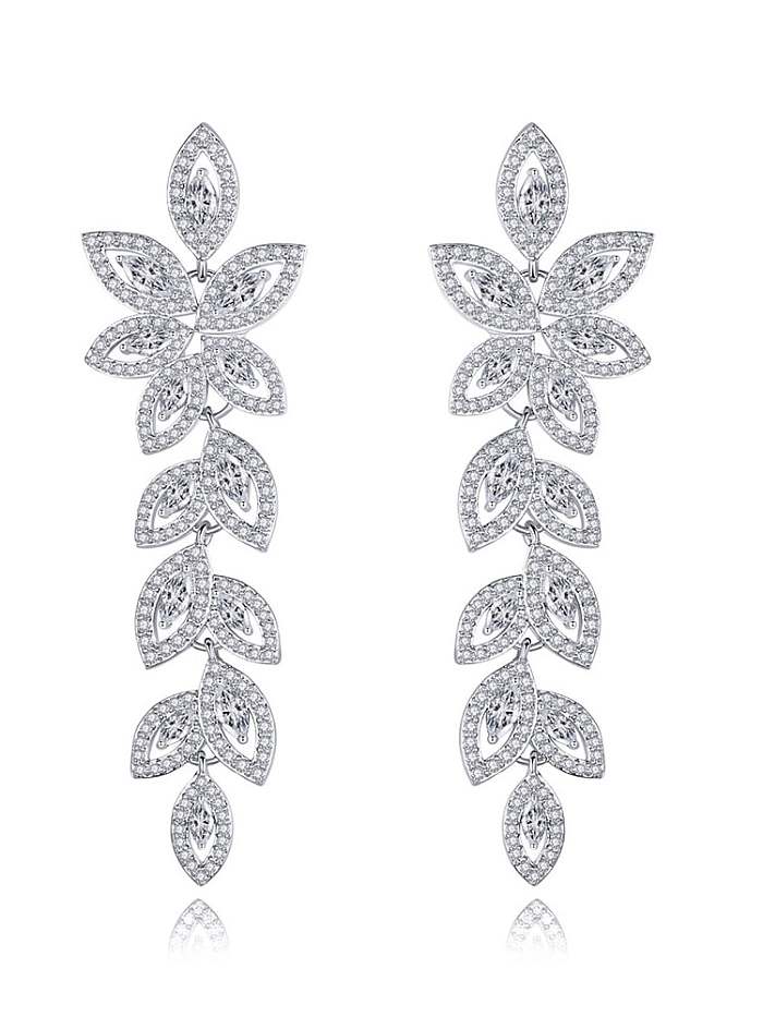 Brass Cubic Zirconia Leaf Luxury Cluster Earring
