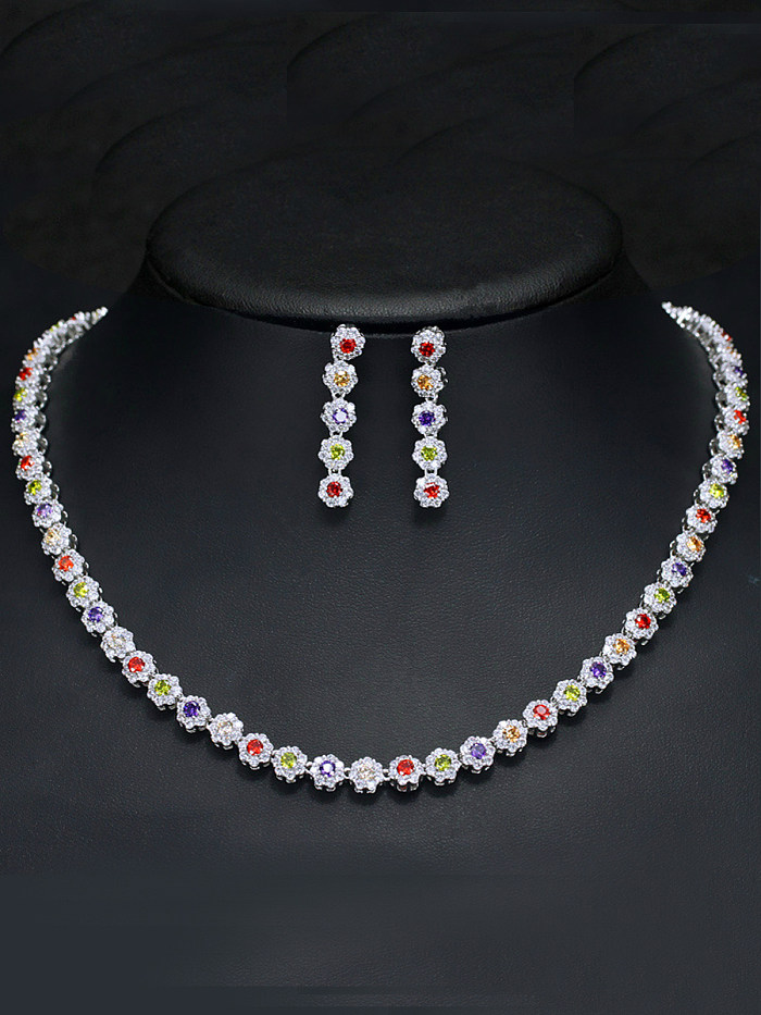 Brincos colar redondo de zircônia brilhante de alta qualidade com 2 peças conjunto de joias