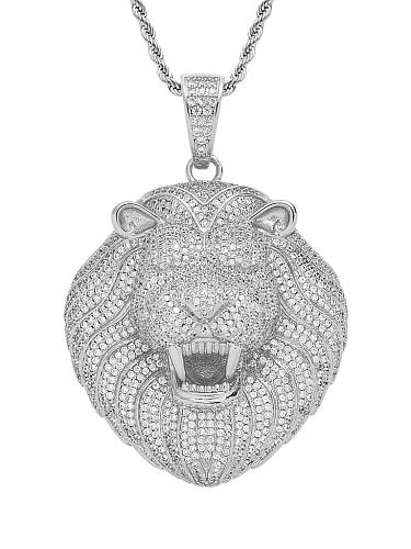 Brass Cubic Zirconia Lion Hip Hop Necklace