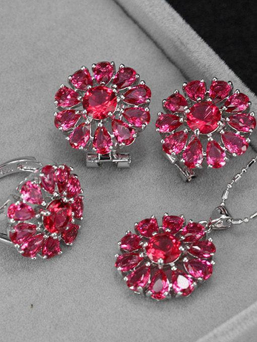 Flower Zircon Three Pieces Jewelry Set