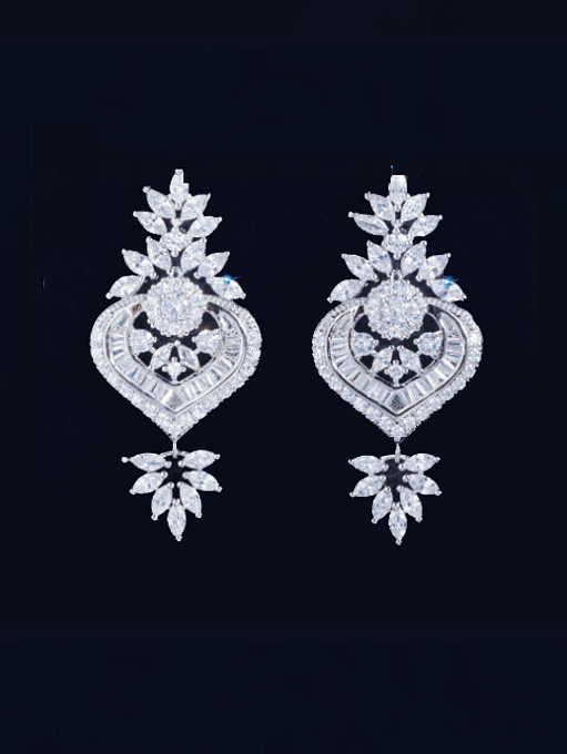 Brass Cubic Zirconia Flower Statement Cluster Earring