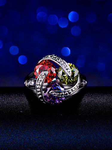 Exquisite Colorful Zircons Statement Ring