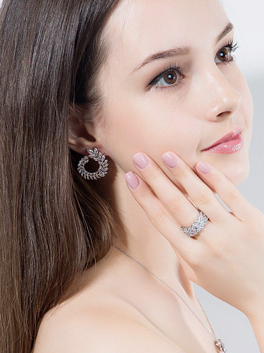Luxury Shine Square High Quality Zircon Round Necklace Earrings ring bracelet 4 Piece jewelry set