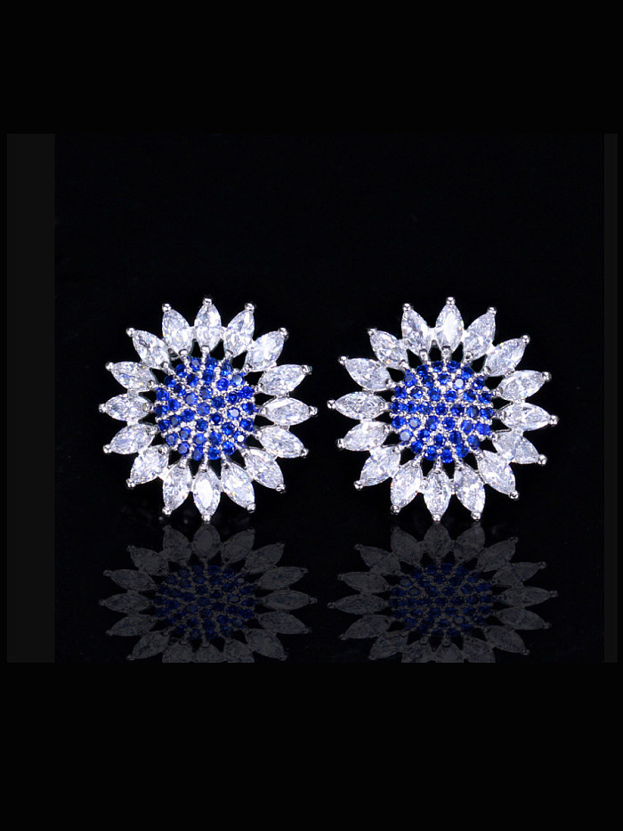Copper inlaid AAA zircon sunflower stud earring
