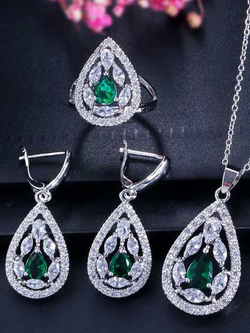 Drop Brass Cubic Zirconia Luxury Water Earring and Necklace Set