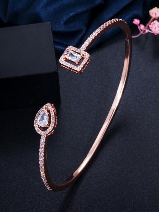 Copper With Cubic Zirconia Simplistic Geometric Free Size Bangles