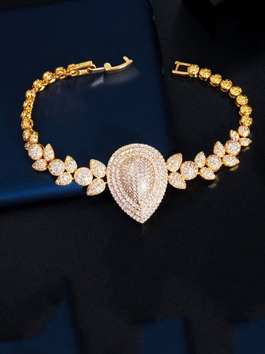 Copper Cubic Zirconia Water Drop Statement Bracelet