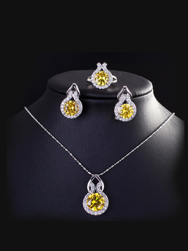 Conjunto de joyas de circón de lujo de moda simple tres