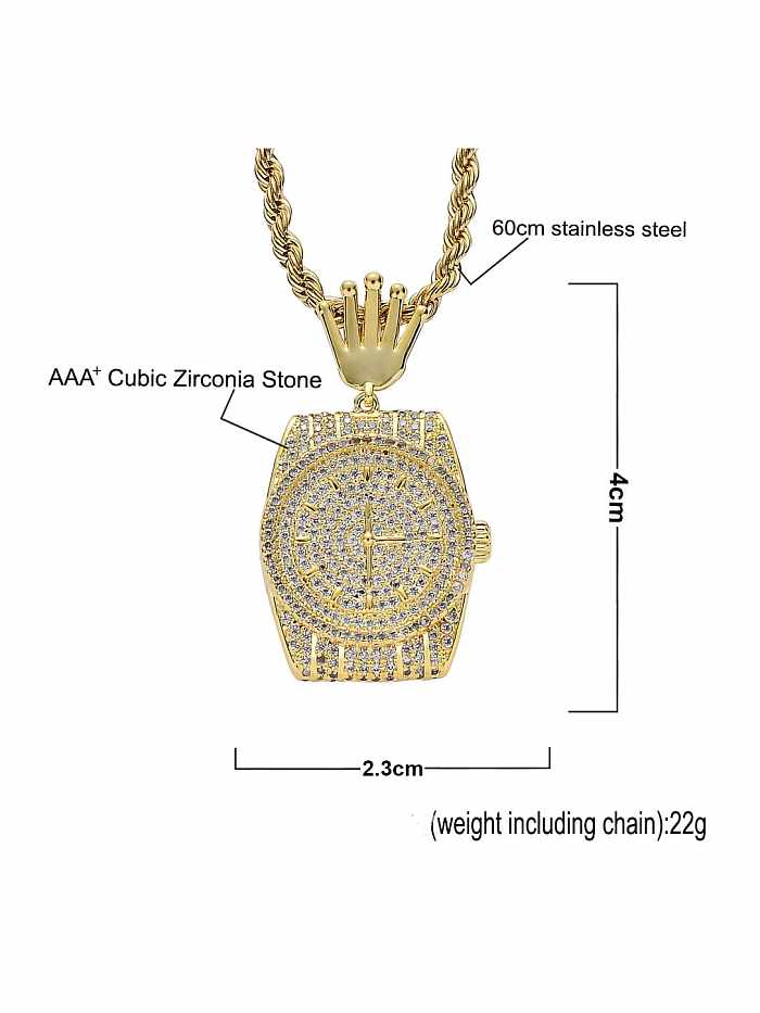 Brass Cubic Zirconia Geometric Dial Hip Hop Necklace