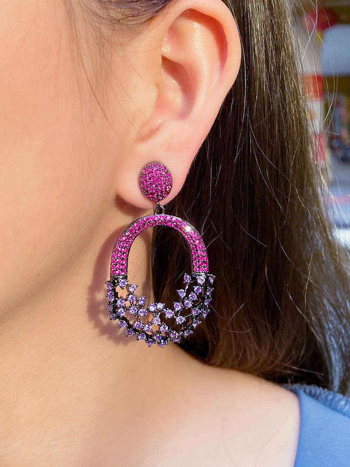 Brass Cubic Zirconia Geometric Vintage Cluster Earring