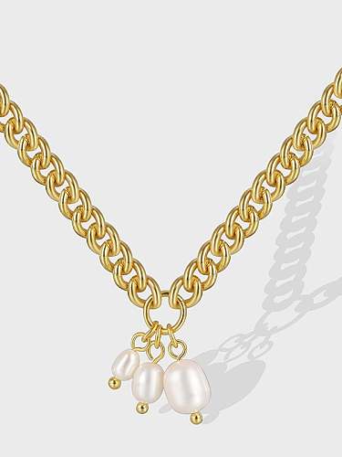 Collar geométrico de hip hop con perla de imitación de latón