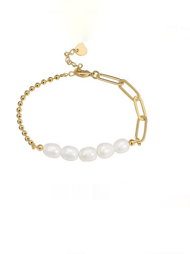 Pulsera de eslabones minimalistas con cadena geométrica de perlas de imitación de latón