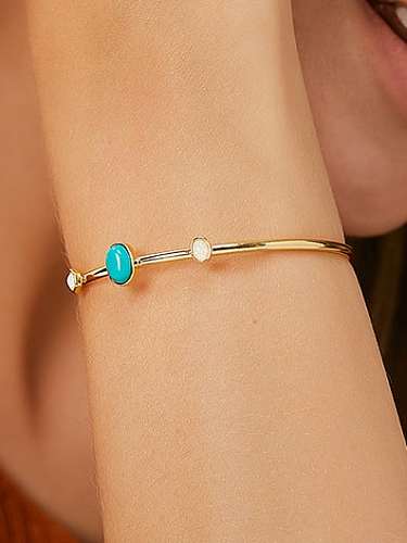 Bracelet Manchette Minimaliste Géométrique Turquoise En Laiton