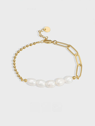 Pulsera de eslabones minimalistas con cadena geométrica de perlas de imitación de latón