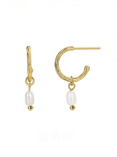 Boucles d'oreilles pendantes minimalistes géométriques en laiton avec perle d'imitation