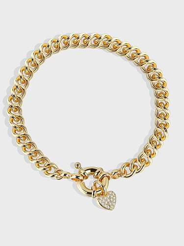 Brass Cubic Zirconia Heart Hip Hop Link Bracelet